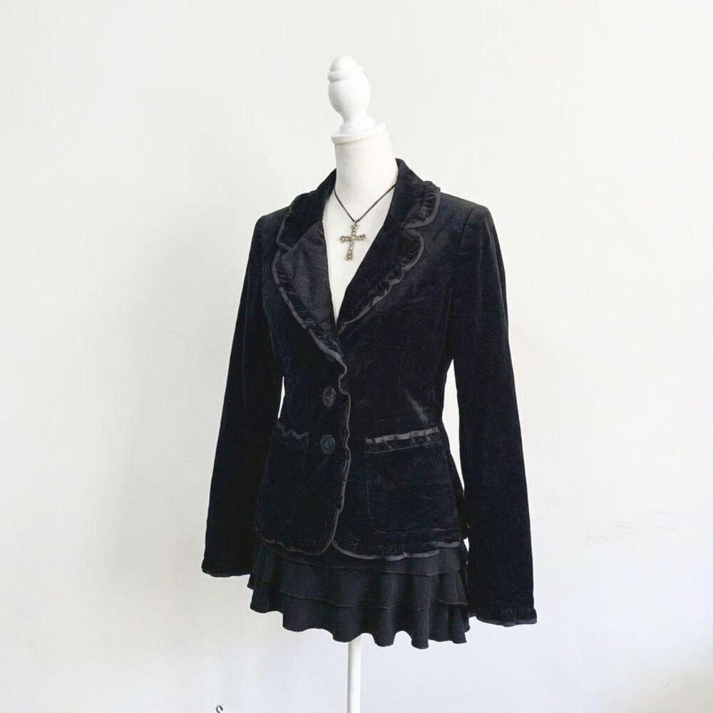 Vintage Military Napoleon Jacket Ruffle Gothic Grunge 90s Vamp Indie Sleaze - Picture 3 of 5